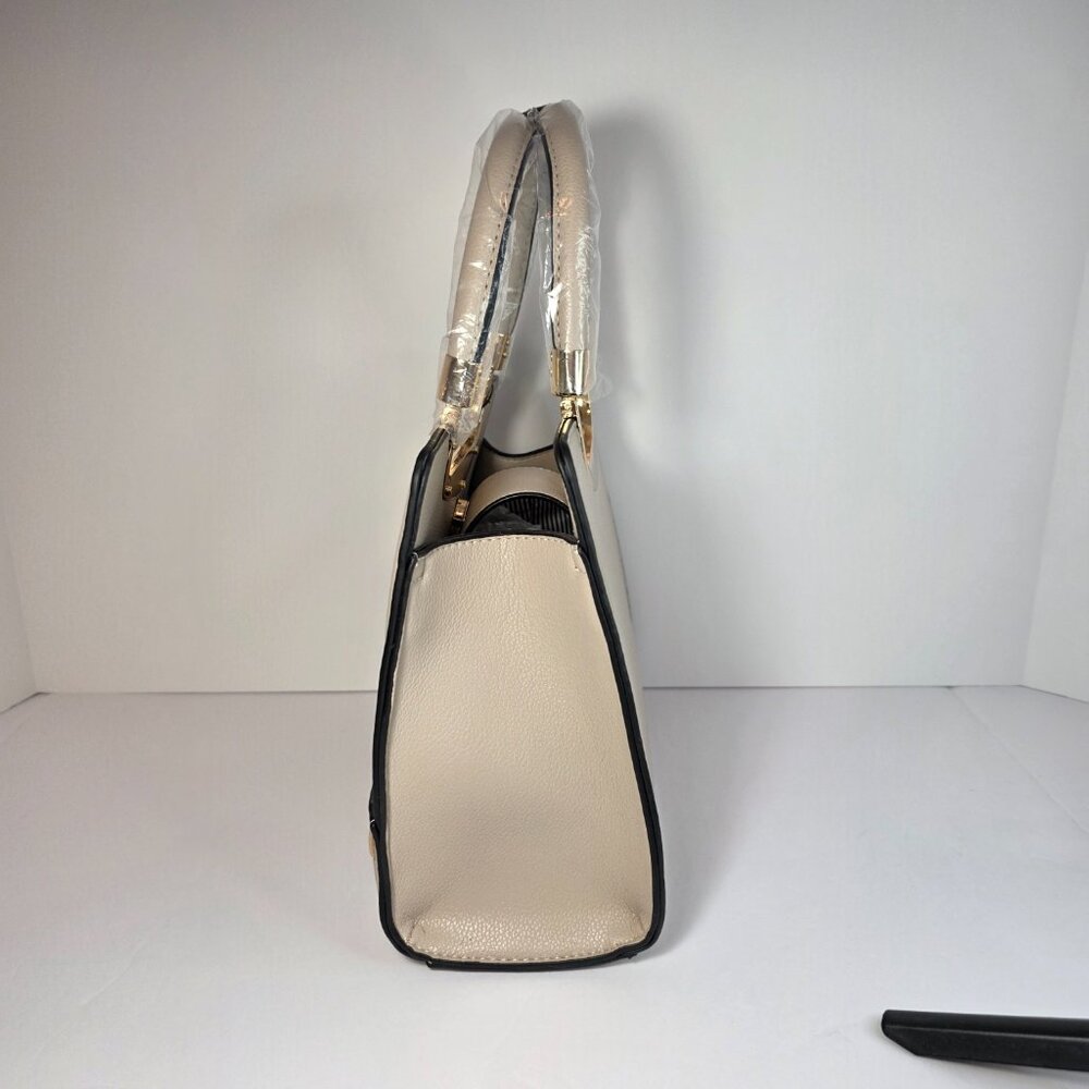 Badgley Mischka New York Top Handle Satchel Cream Gold Frame Structured Handbag - Picture 2 of 11